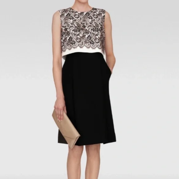 chinese dress ladies LK BENNETT BLACK SILK & LACE LARA DRESS SIZE 12  Whispers Dress Agency